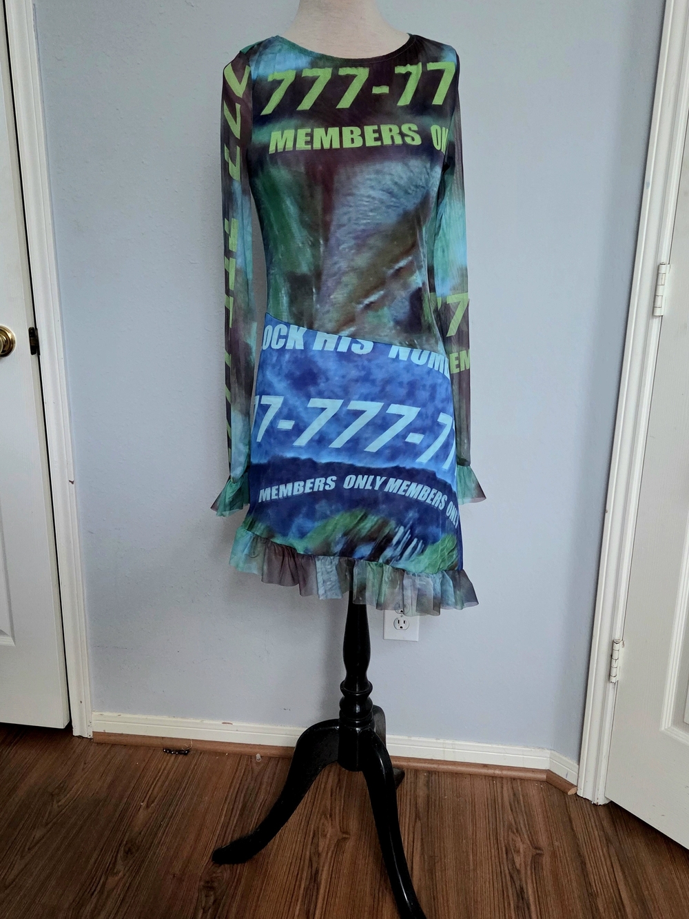 AKIRA Multicolor Graphic Mesh Mini Skirt